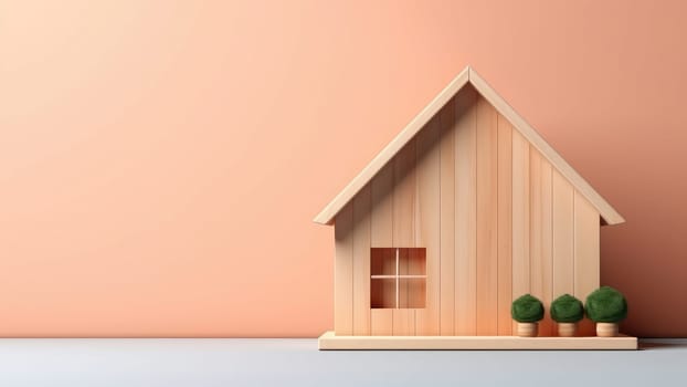 3D Rendering of a wooden model of a house on a wooden base, suggesting the potential for creativity and imagination in art.