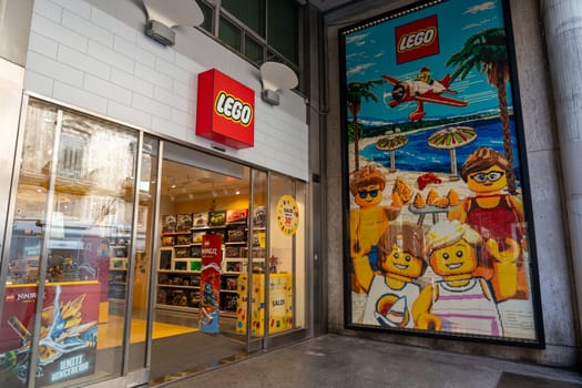 Palermoi, Italy - July 22, 2023: Store front of the LEGO shop in the historic city centre.