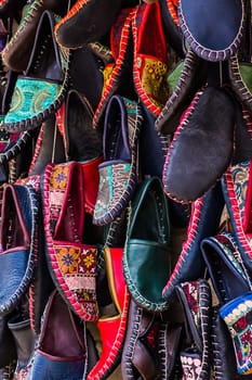 Turkish leather slipper, shoott on bazaar in Istanbul
