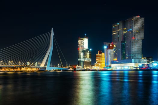 Spectacular Night View of Rotterdam from the Sea: Experience the Beauty of the City at Night.