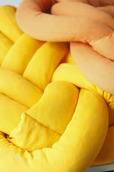 colorful pillow on white bed .