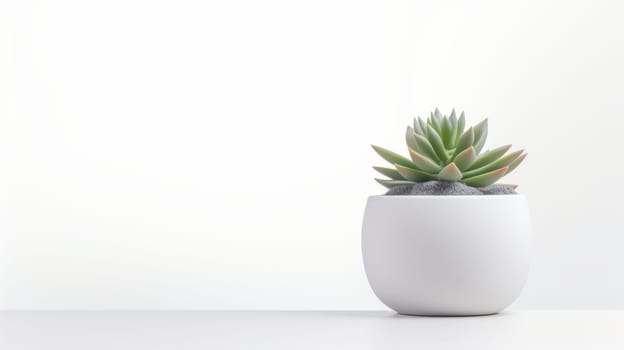 a succulent plant in a white ceramic pot, placed against a white background, conveying a sense of peace and tranquility. High quality photo