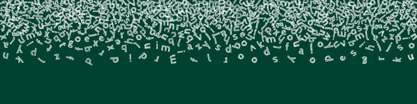 Falling letters of English language. Childish chalk flying words of Latin alphabet. Foreign languages study concept. Perfect back to school banner on blackboard background.