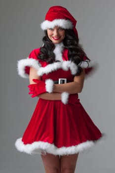 Portrait of beautiful sexy girl wearing santa claus style clothes