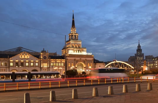 Moscow, Russia - Nov 1. 2023. General view of the Kazan Station in the night