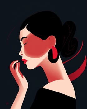 face woman portrait colourful isolated female person luxury background red space fashion beautiful vintage copy stylish poster elegance glamour model cool black hair. Generative AI.