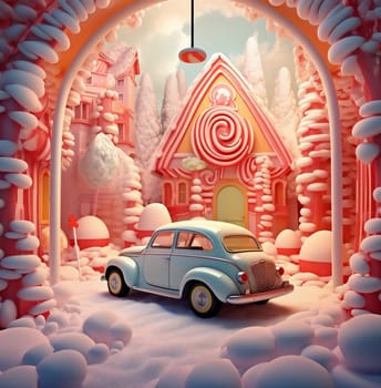 postcard delivery copy gift christmas decoration merry santa winter space snow retro sugar car candy festive holiday new lollipop concept happy. Generative AI.