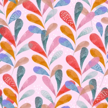 Watercolor colorful floral pattern. Seamless leaves pink texture. Great for for fabric textile, apparel, wallpaper.