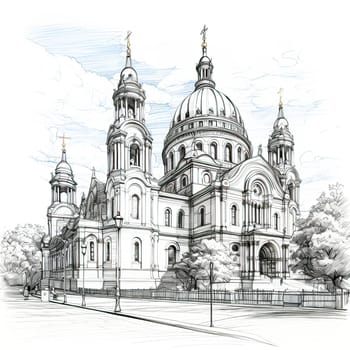 Orthodox Artistry, Watercolor sketch showcases the intricate beauty of an Orthodox Church