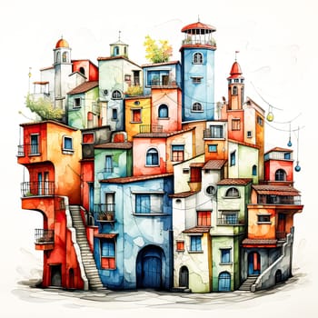 Mediterranean Elegance, Watercolor sketches depict the grace of Italian houses blending with natural splendor