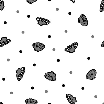 Seamless Pattern with Hand Drawn Scallop Sea Shells. Perfect for Prints and Patterns. Design for Greeting Card and Invitation of Seasonal Summer Holidays, Summer Beach Parties, Tourism and Travel.