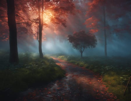 Beautiful morning forest. High quality illustration