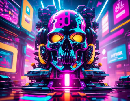 skull in the style of pop art and neon punk. High quality illustration