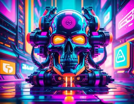 skull in the style of pop art and neon punk. High quality illustration