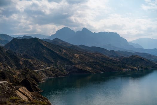 Irganai reservoir in Dagestan. Picturesque lake in the Caucasus mountains