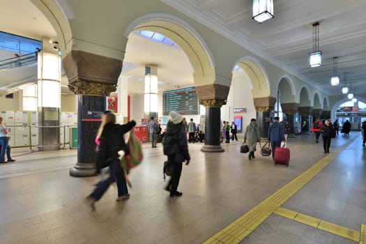 Moscow, Russia - Nov 1. 2023. Interior of historical part of the Yaroslavsky railway station