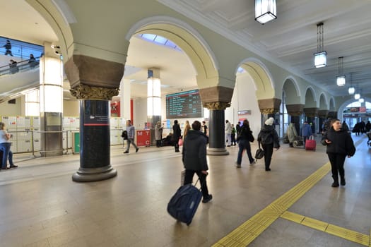 Moscow, Russia - Nov 1. 2023. Interior of historical part of the Yaroslavsky railway station