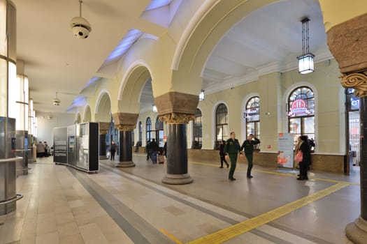 Moscow, Russia - Nov 1. 2023. Interior of historical part of the Yaroslavsky railway station