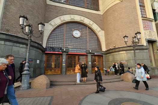 Moscow, Russia - Nov 1. 2023. The main entrance to the Yaroslavsky railway station