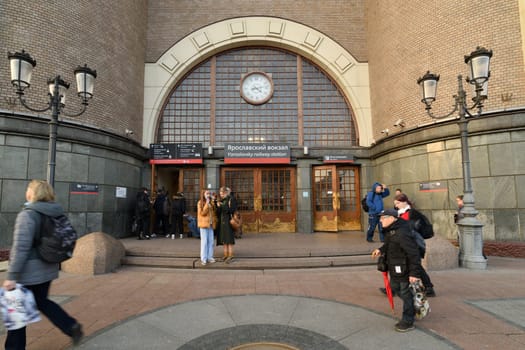 Moscow, Russia - Nov 1. 2023. The main entrance to the Yaroslavsky railway station