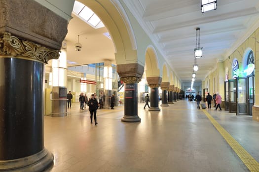 Moscow, Russia - Nov 1. 2023. Interior of historical part of the Yaroslavsky railway station