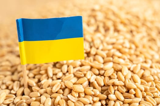 Grains wheat with Ukraine flag, trade export and economy concept.