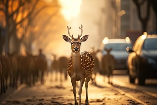 Animals wildlife in the urban city. Generative AI.