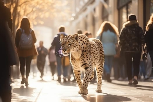 Animals wildlife in the urban city. Generative AI.