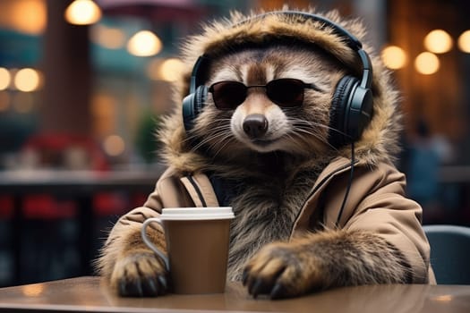 Animal wildlife wearing headphones. Generative Ai.