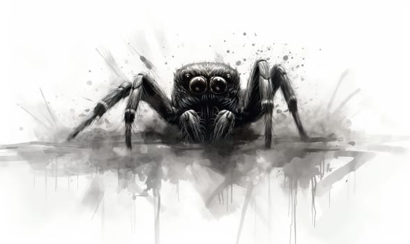 Drawing of a spider on a white background. Selective soft focus.