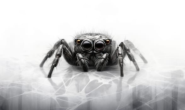 Drawing of a spider on a white background. Selective soft focus.