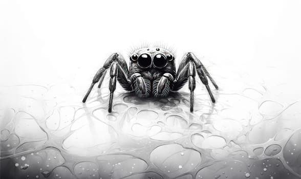 Drawing of a spider on a white background. Selective soft focus.