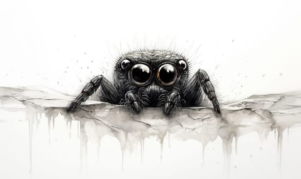 Drawing of a spider on a white background. Selective soft focus.