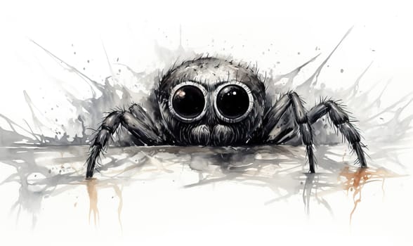 Drawing of a spider on a white background. Selective soft focus.