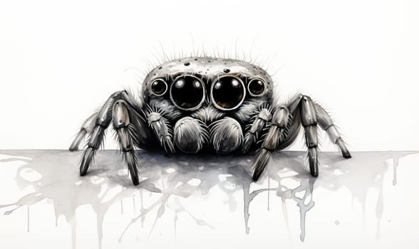 Drawing of a spider on a white background. Selective soft focus.