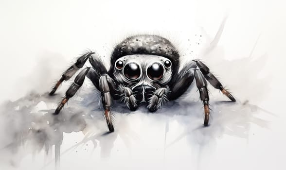 Drawing of a spider on a white background. Selective soft focus.