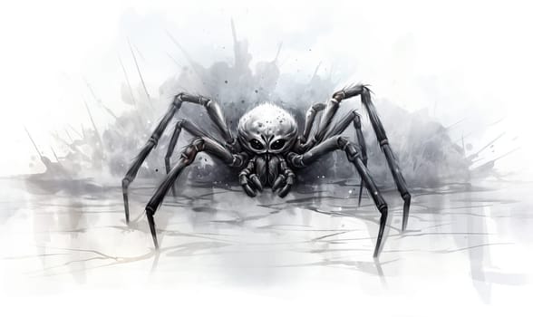 Drawing of a spider on a white background. Selective soft focus.