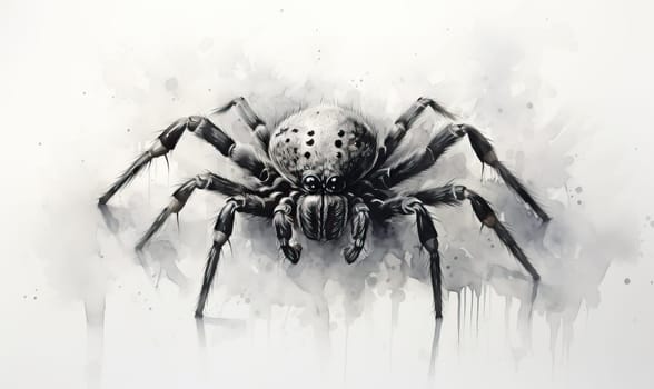 Drawing of a spider on a white background. Selective soft focus.