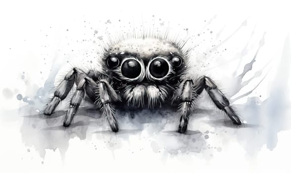 Drawing of a spider on a white background. Selective soft focus.