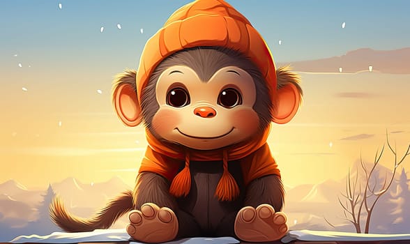 Cartoon animal monkey on a natural background. Selective soft focus.