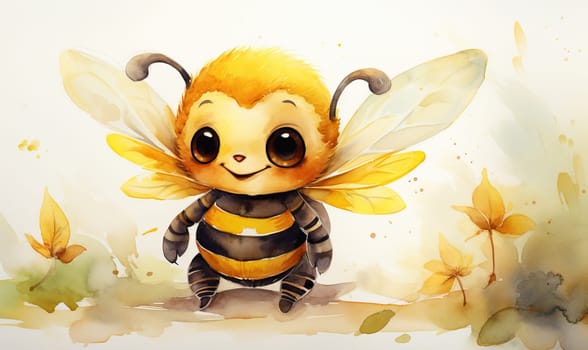 Watercolor, funny bee on a white background. Selective soft focus.