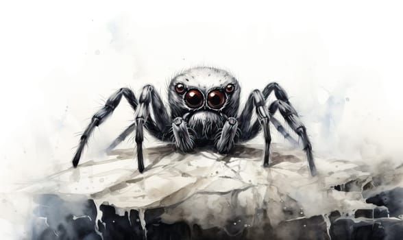 Drawing of a spider on a white background. Selective soft focus.