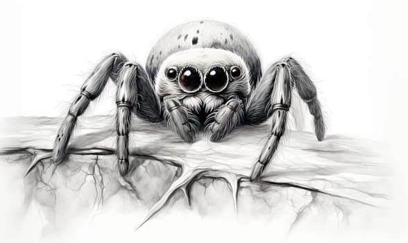 Drawing of a spider on a white background. Selective soft focus.