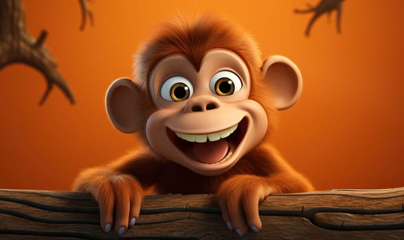 Cartoon animal monkey on an orange background. Selective soft focus.