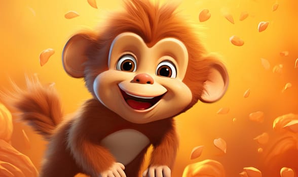 Cartoon animal monkey on an orange background. Selective soft focus.