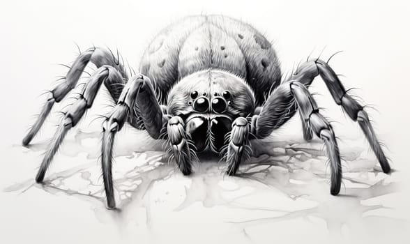 Drawing of a spider on a white background. Selective soft focus.