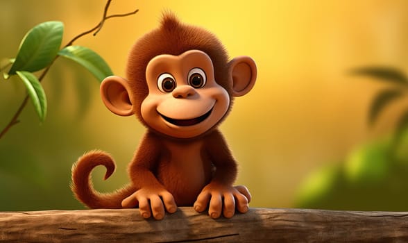 Cartoon animal monkey on an orange background. Selective soft focus.