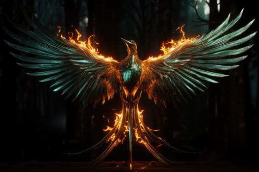 Phoenix is flying burning with fire. Birds. Mythical creatures. Generative AI.