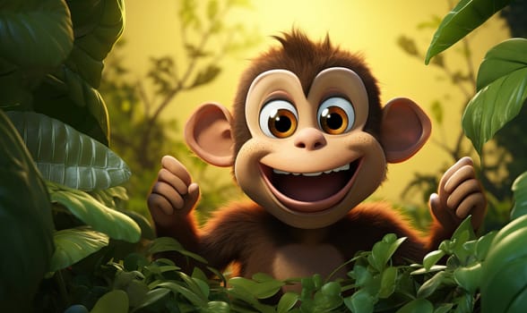 Cartoon animal monkey on a natural background. Selective soft focus.