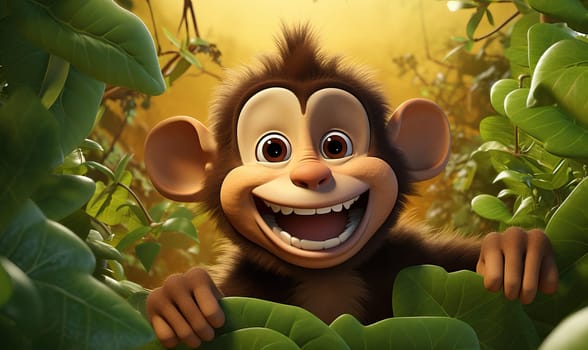 Cartoon animal monkey on a natural background. Selective soft focus.